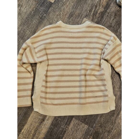 Madewell Striped Pickford Pullover Sweater Pink cream stripes large chunky loose - Picture 9 of 9